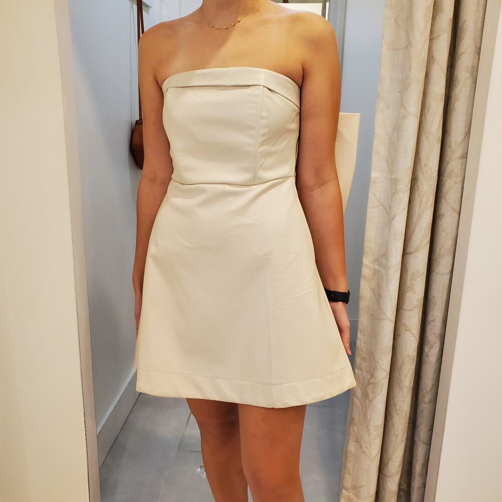 MIOU NWT Muse Strapless Dress Bow Large Faux Leather Bone Cream M Homecoming